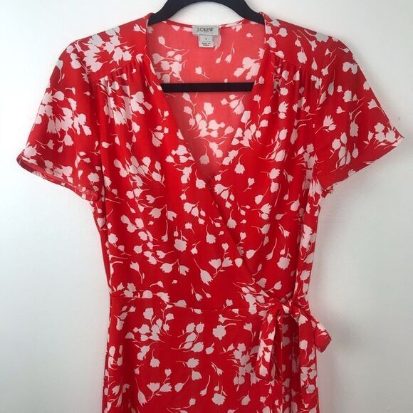 J. Crew red floral printed wrap dress - Picture 4 of 7